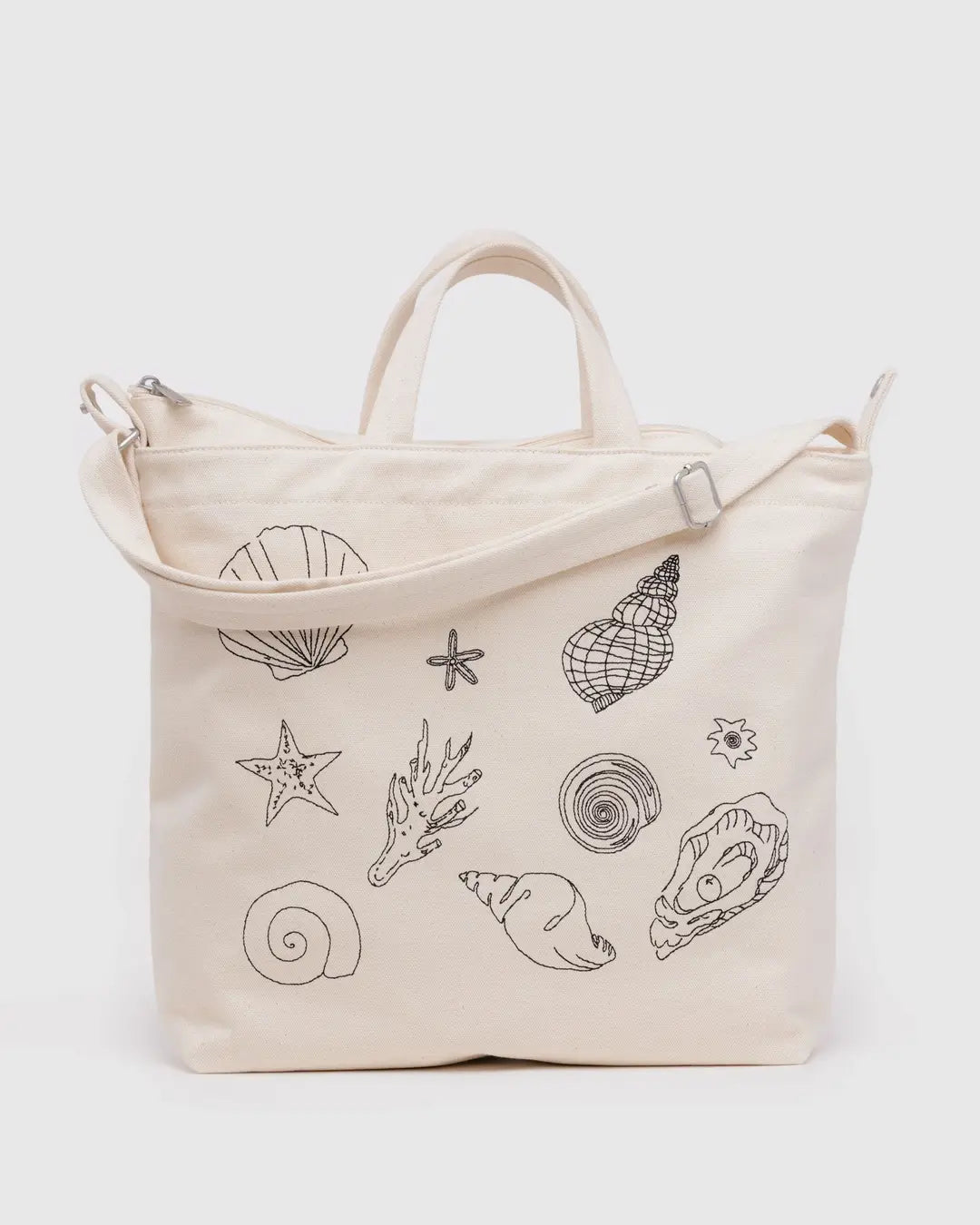 Baggu Zip Duck Canvas Tote Bag - Embroidered Shells