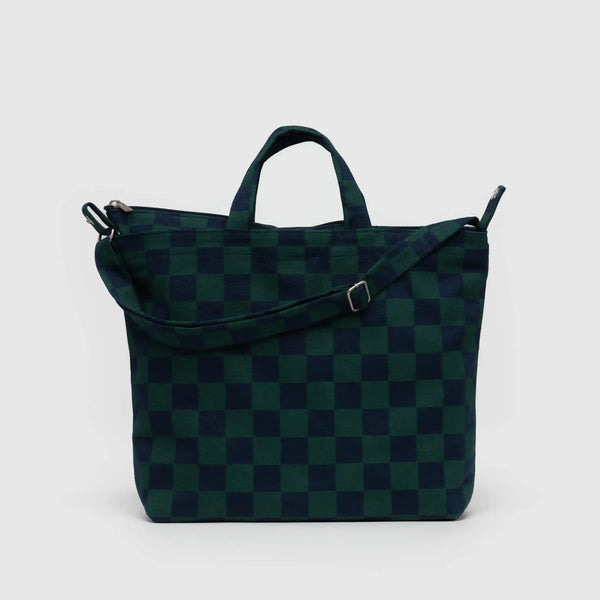 Baggu Zip Duck Canvas Tote Bag Navy Green Check