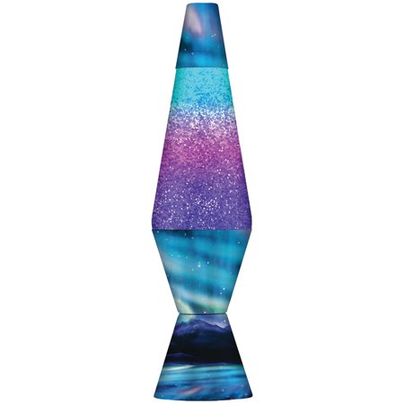 Lava Lamp Classic - BERRY RAINBOW GLITTER & NORTHERN LIGHTS BASE / CLEAR LIQUID 14.5" - For PICK UP ONLY