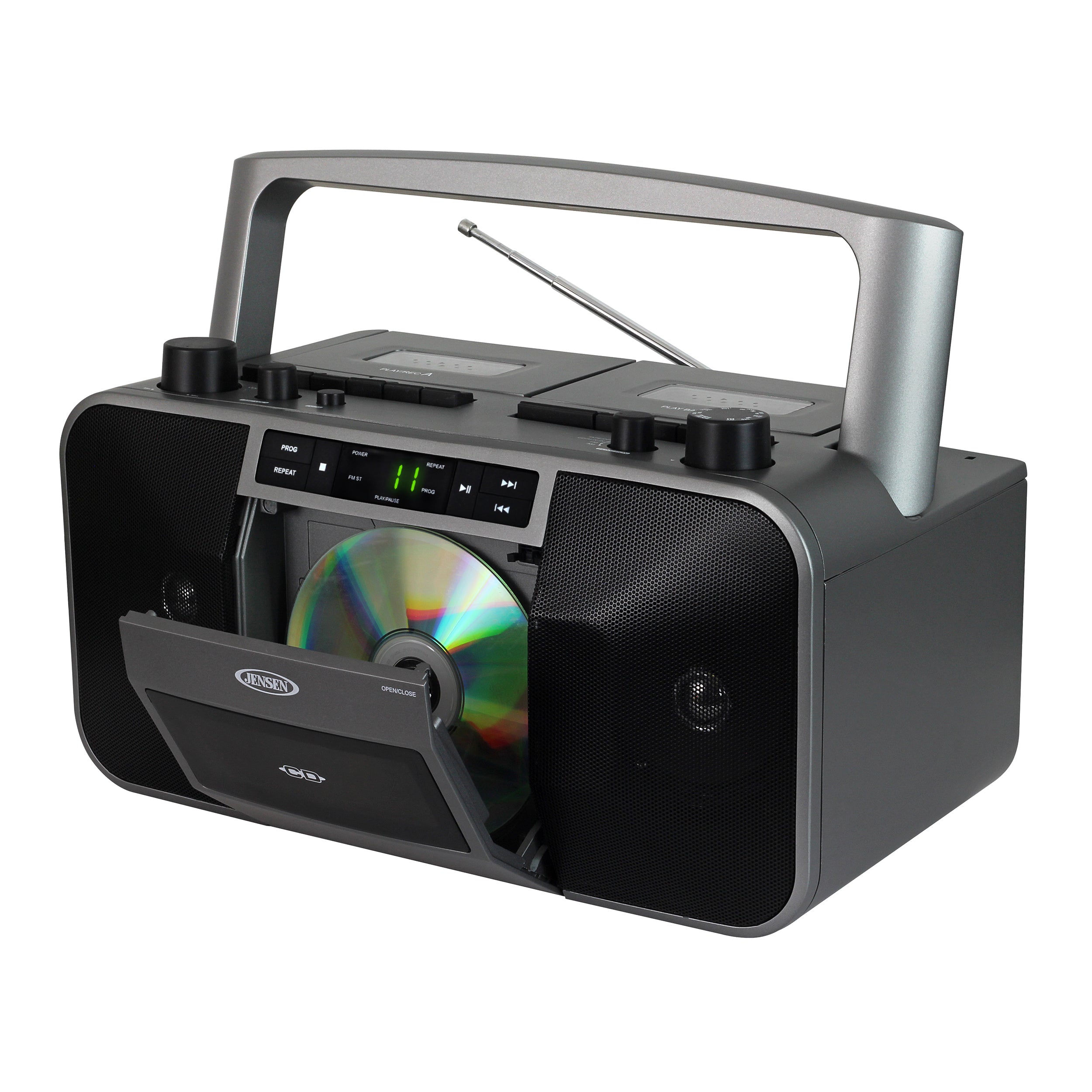 Jensen MCR1500 Portable Stereo CD Player/Dual Cassette Deck Loader/AM/FM Radio (Black/Titanium Silver) (Electronics) ***AVAILABLE AS IN-STORE PICKUP ONLY***