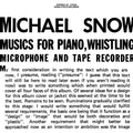 Michael Snow - Musics For Piano, Whistling, Microphone and Tape Recorder (New Vinyl)