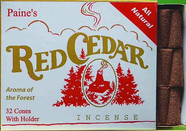 PAINE's RED CEDAR INCENSE CONES (1/2″ BASE X 1 1/4″ TALL) - Thrift Box 32 PCS W/ HOLDER.