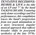 Talking Heads - Tentative Decisions: Demos & Live (LP / 7" Clear Vinyl) (RSD Black Friday 2025) (New Vinyl)