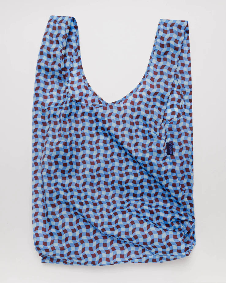 Wavy Gingham Blue - Big Baggu Reusable Bag