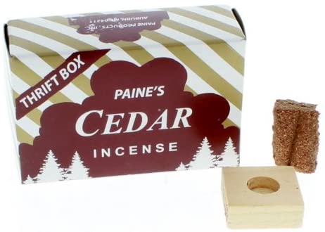 PAINE's RED CEDAR INCENSE CONES (1/2″ BASE X 1 1/4″ TALL) - Thrift Box 50 PCS W/ HOLDER.