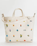 Horizonal Zip - Embroidered Floral  - Baggu Duck Tote (Canvas)