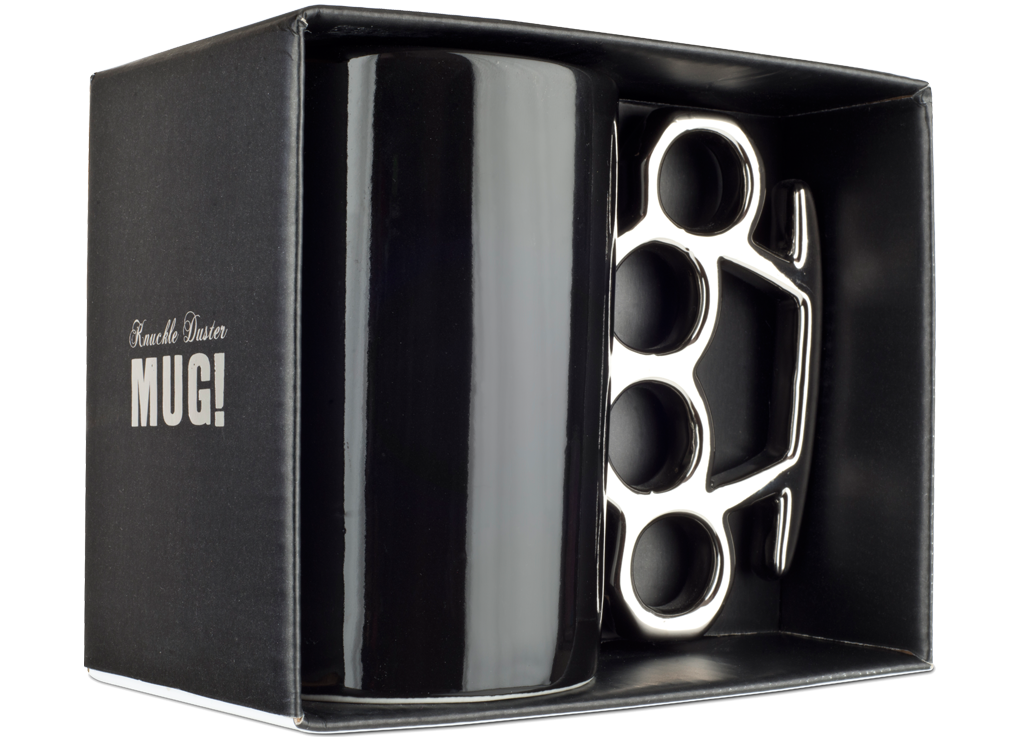 KNUCKLE DUSTER BLACK CERAMIC NOVELTY COFFEE MUG